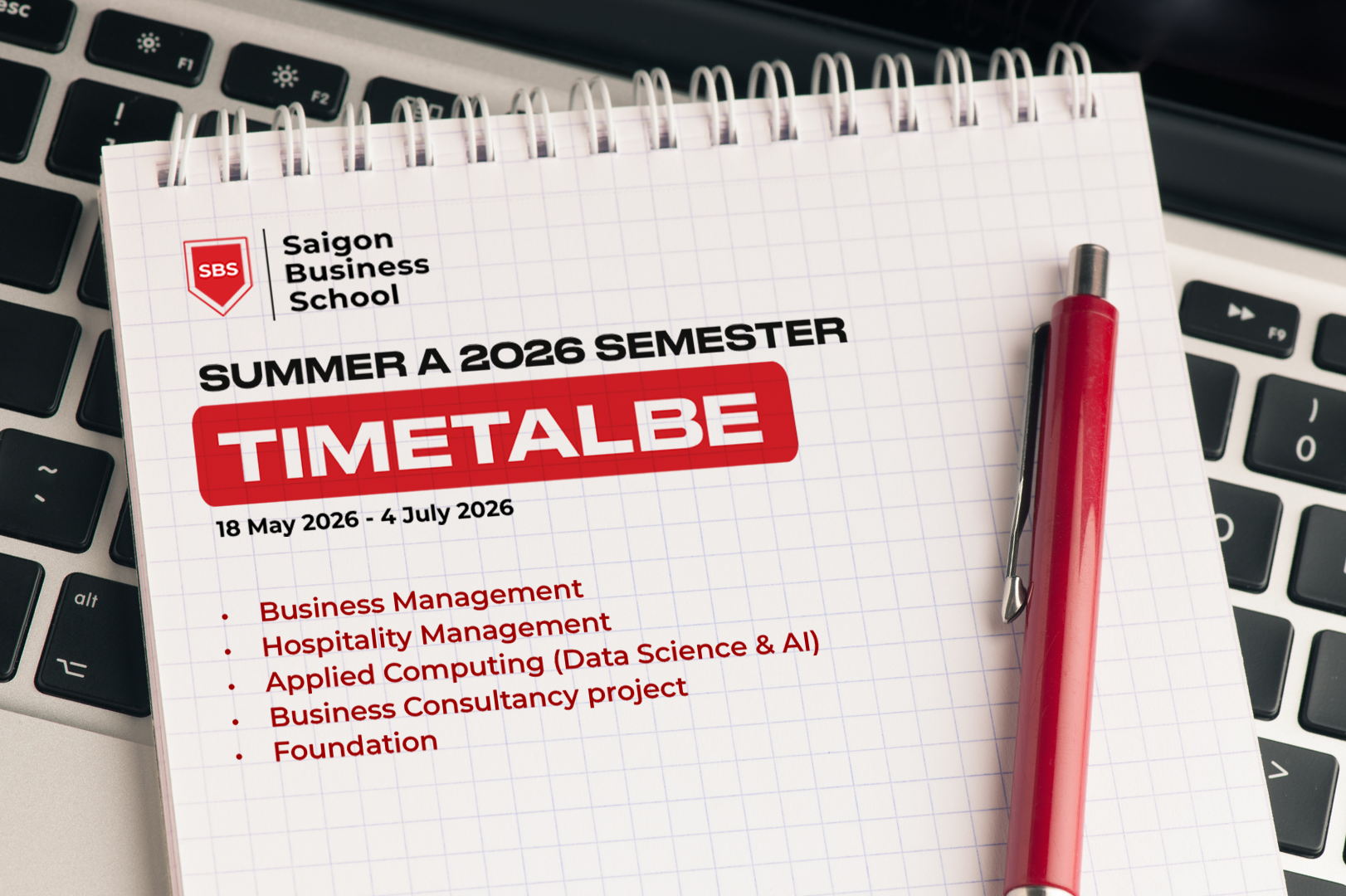 Thời Khóa Biểu Học Kỳ Summer A 2026 (18/05/2026 – 04/07/2026)